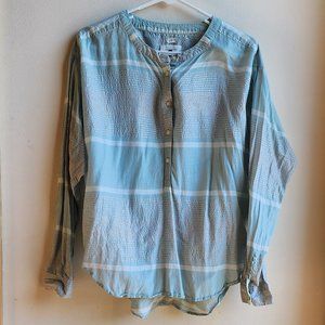 LOFT Blue/Green "Softened" Shimmery Half Button Down Shirt Size Medium